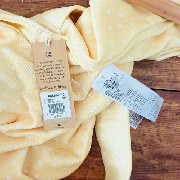 NWT Billabong x Salty Blonde Sundipped One Piece Swimsuit Yellow Polka Dot Belt - Picture 11 of 12
